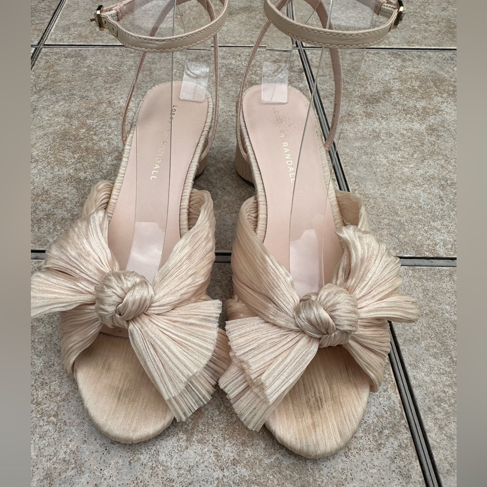 Loeffler Randall Metallic PEARL Knotted Bow Ankle-Strap Block Heel Sandal - Picture 5 of 15